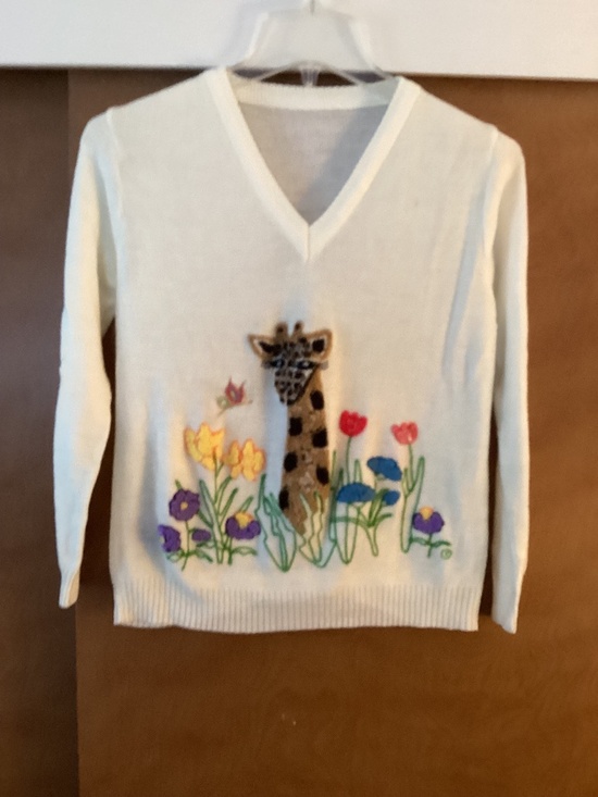 Vintage 1960’s, 1970’s Cyn Les Shirlee Designs Women’s Peeking Giraffe Sweater - Picture 1 of 8